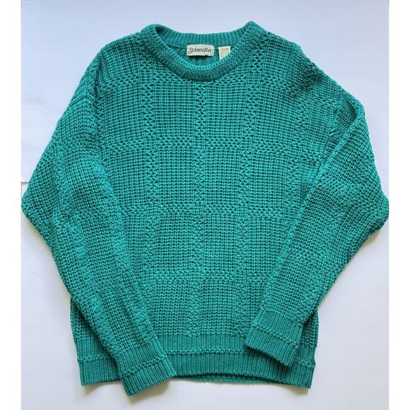 Vintage St. John’s Bay Men’s L Sweater Teal Ramie Cotton Textured Knit Pullover - Picture 1 of 7